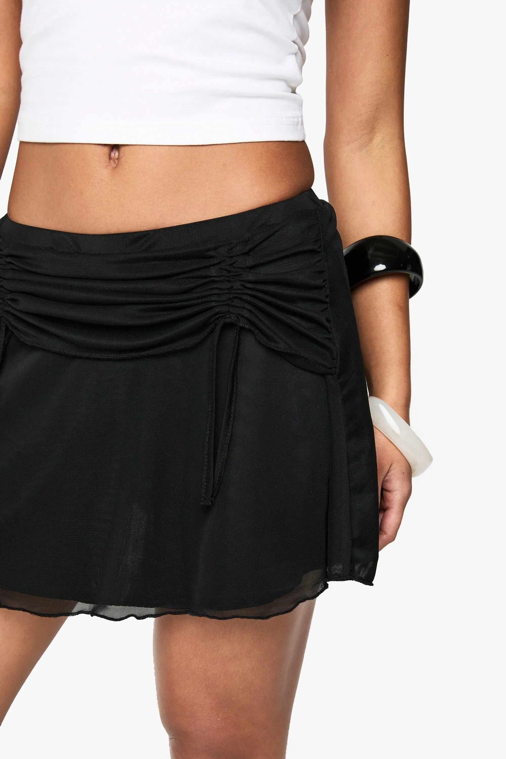 Mesh Ruched Front Flippy Skirt