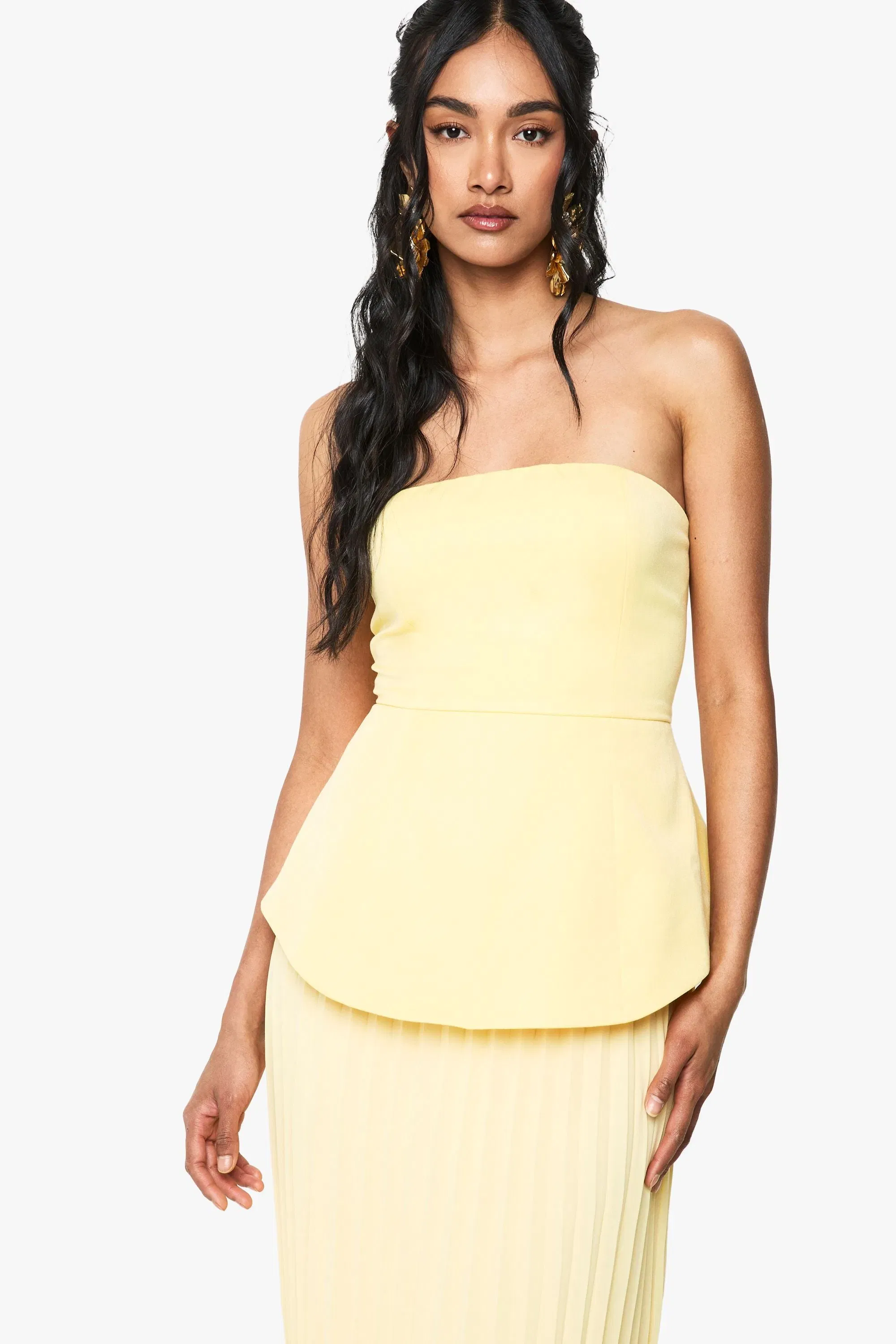 Bandeau Peplum Chiffon Mix Maxi Dress