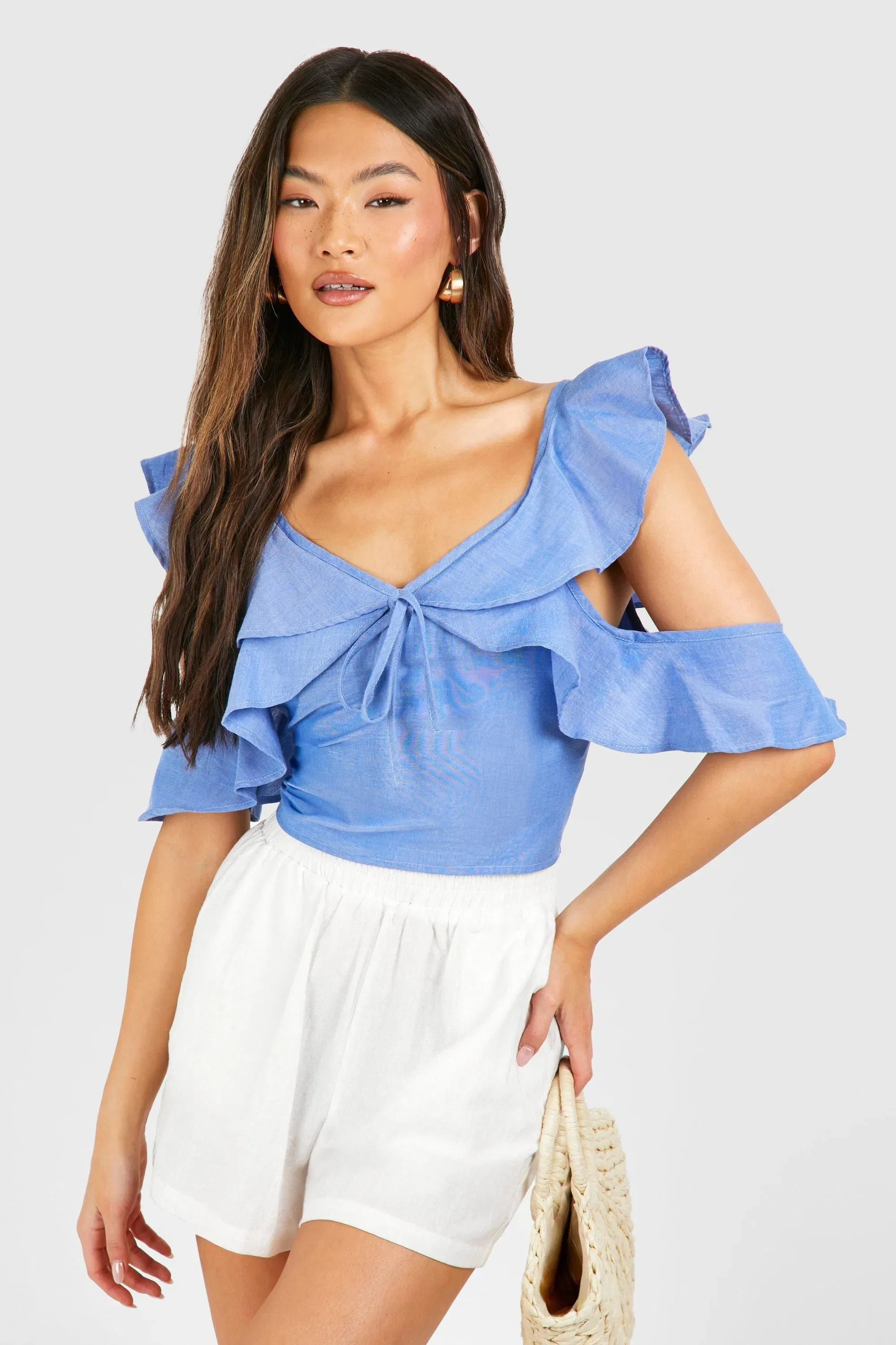 Chambray Ruffle Crop Top