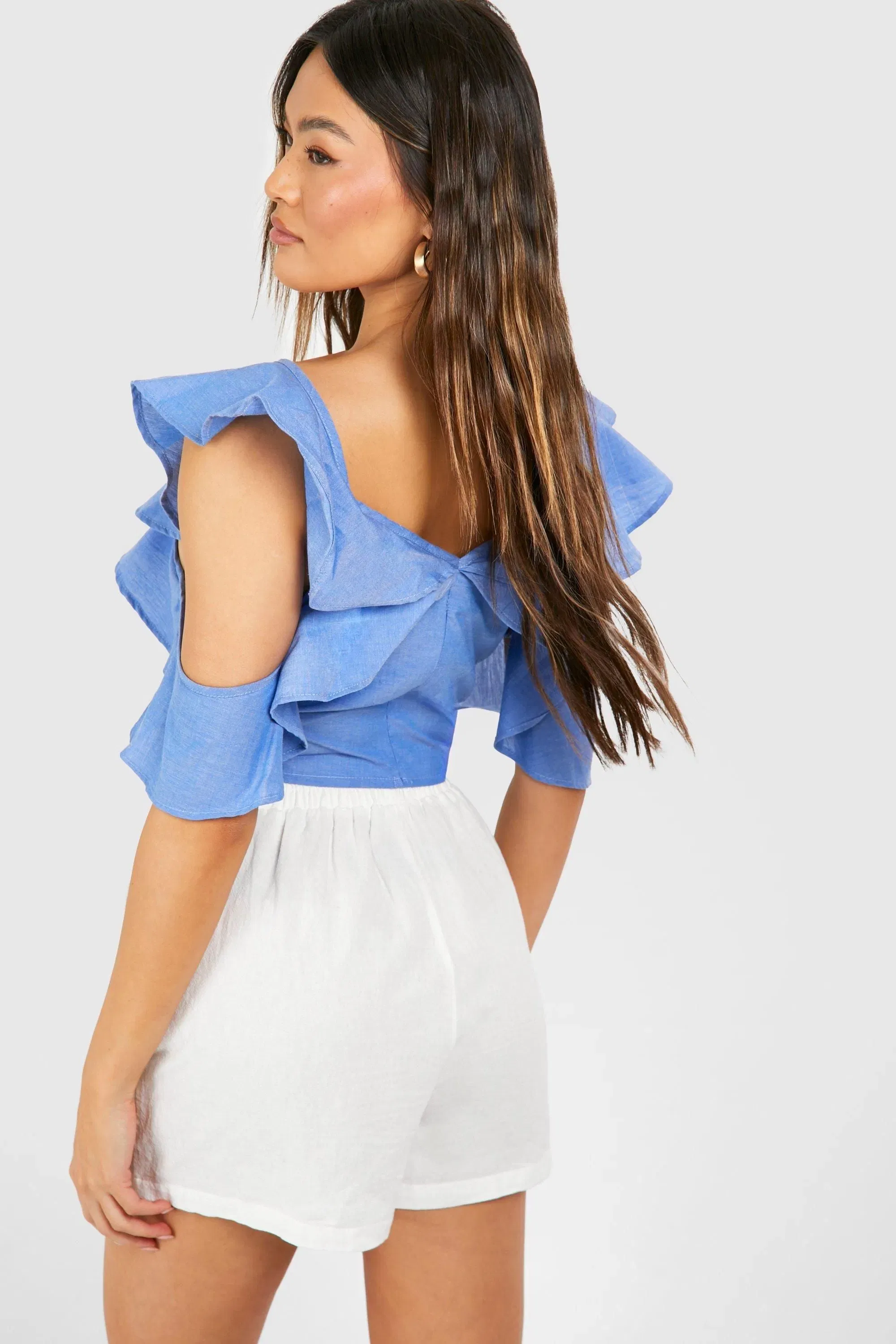 Chambray Ruffle Crop Top