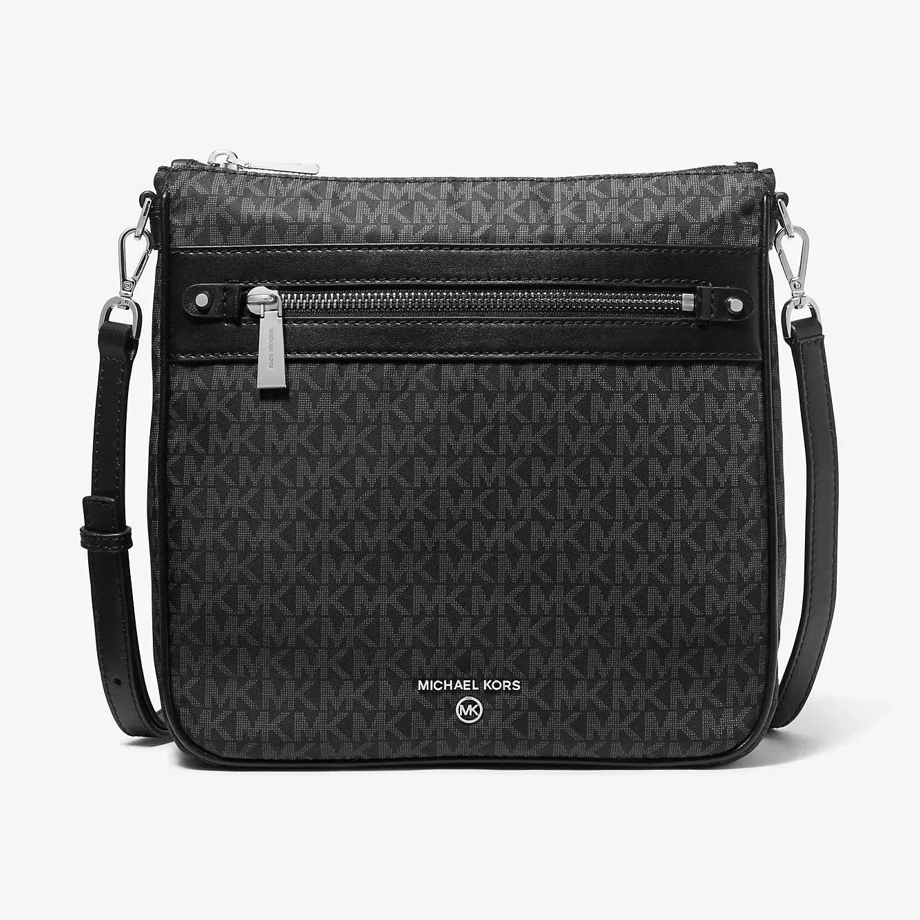 Michael Kors Jet Set Large Logo Print Woven Crossbody Bag Black