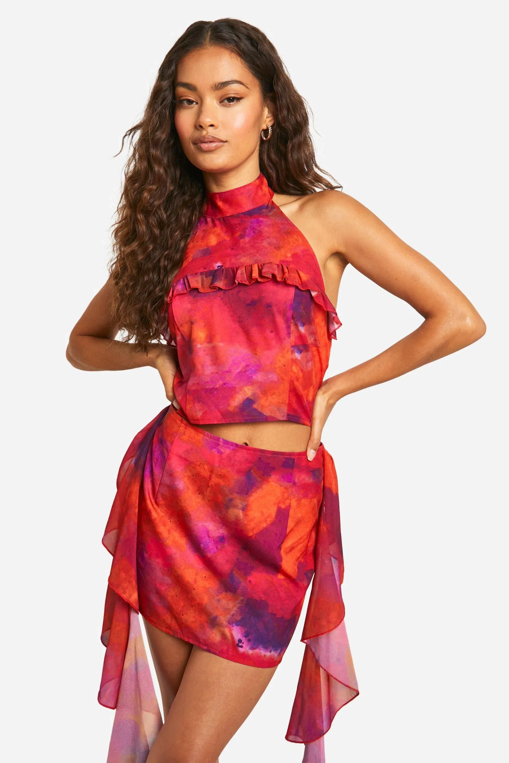Printed Frill Detail Woven Mini Skirt