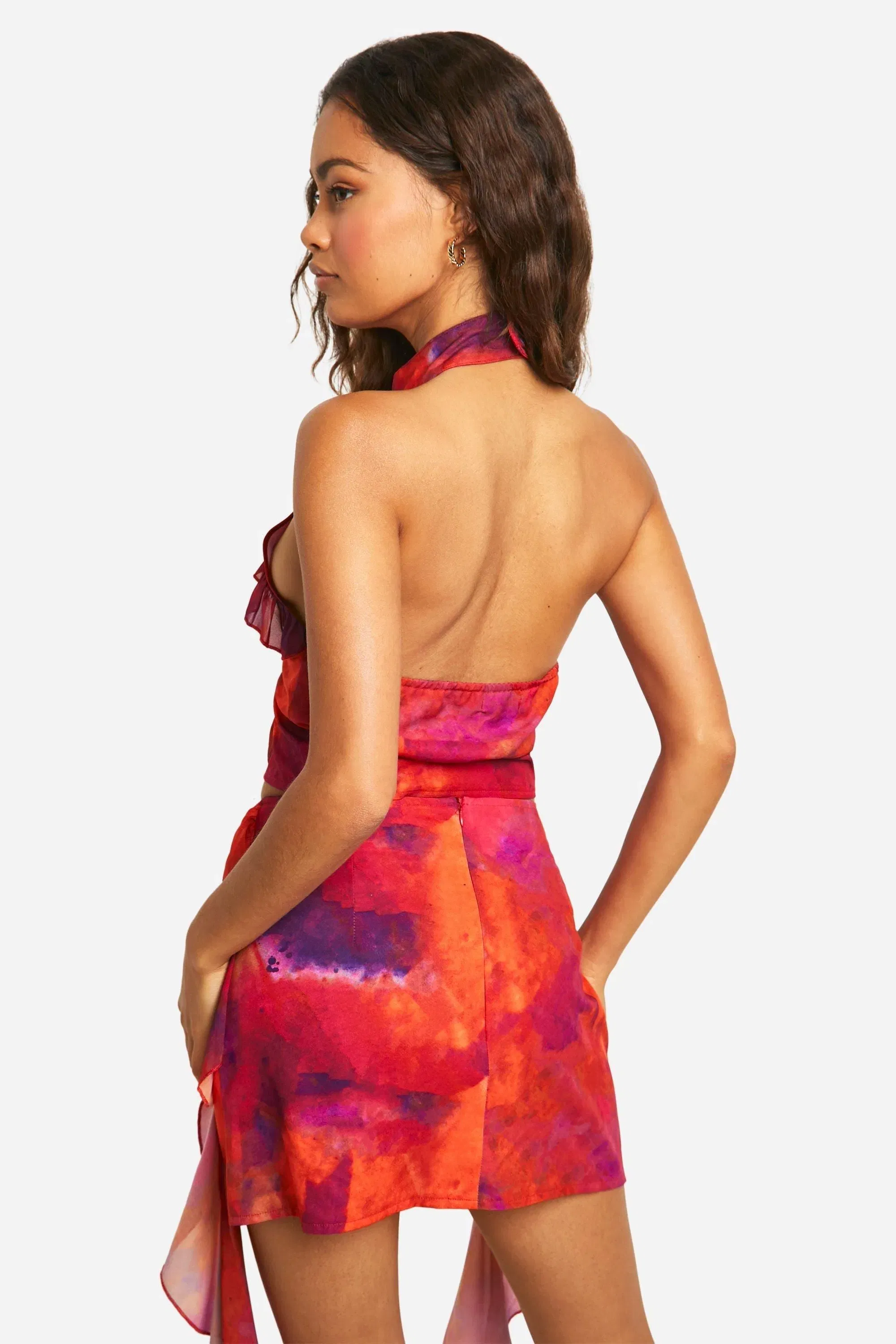 Printed Frill Detail Woven Mini Skirt