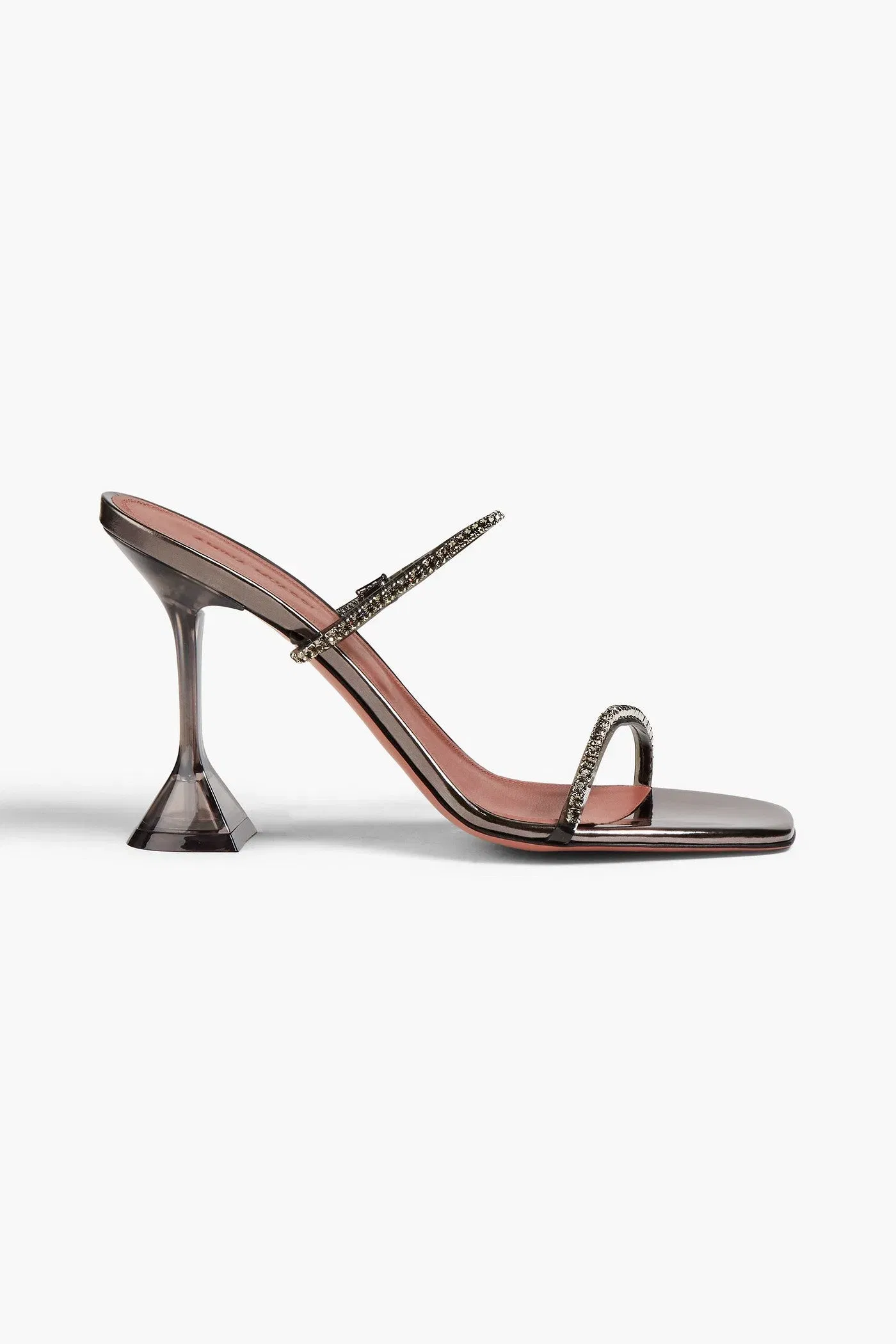 Amina Muaddi Gilda Glass Crystal-Embellished Pvc And Mirrored-Leather Mules Gunmetal Women's