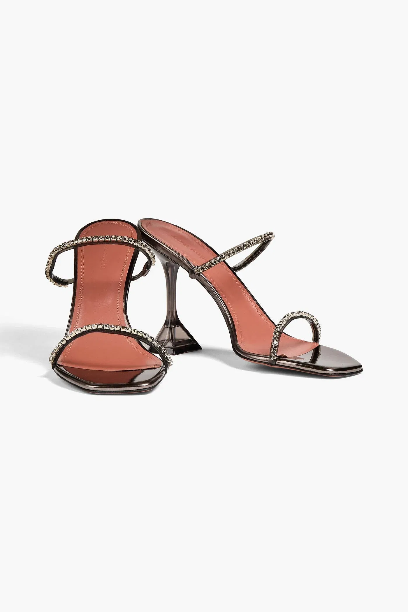 Amina Muaddi Gilda Glass Crystal-Embellished Pvc And Mirrored-Leather Mules Gunmetal Women's