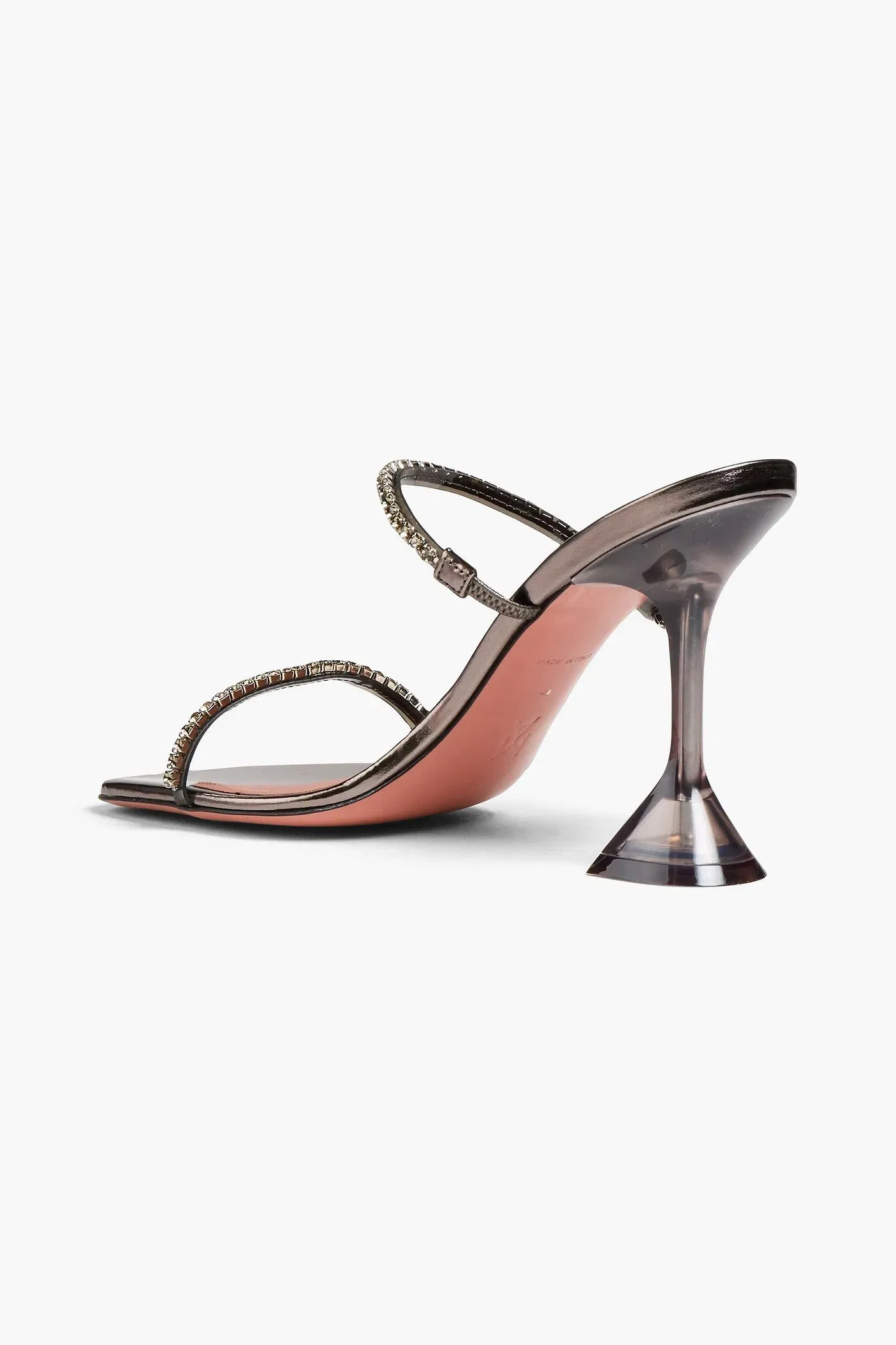 Amina Muaddi Gilda Glass Crystal-Embellished Pvc And Mirrored-Leather Mules Gunmetal Women's