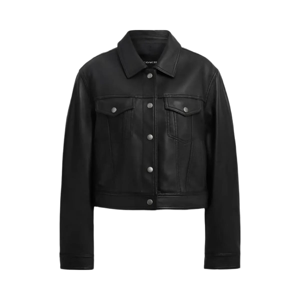 Coach Shrunken Leather Trucker Jacket Black
