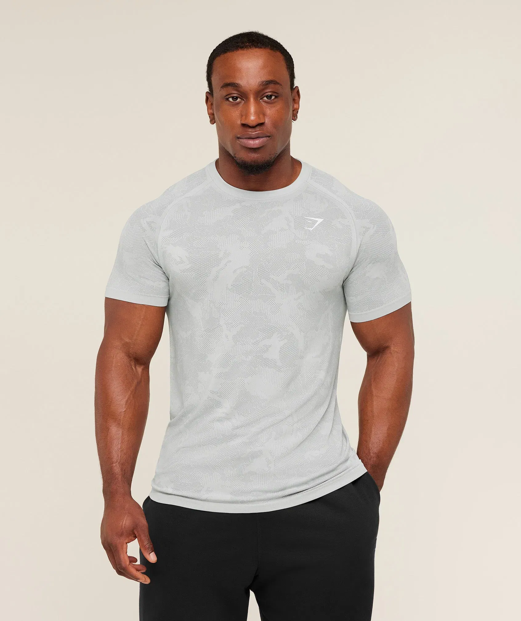 Gymshark Geo Seamless T-Shirt - Light Grey/Smokey Grey
