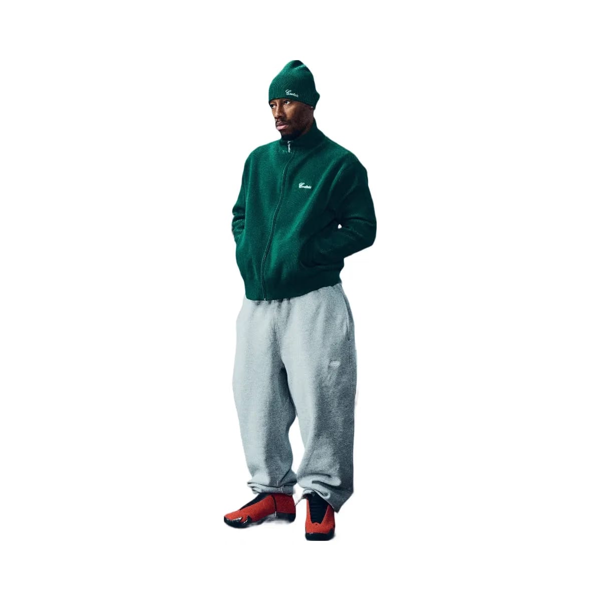 Corteiz 2 Tone Ribbed Knit Beanie Green