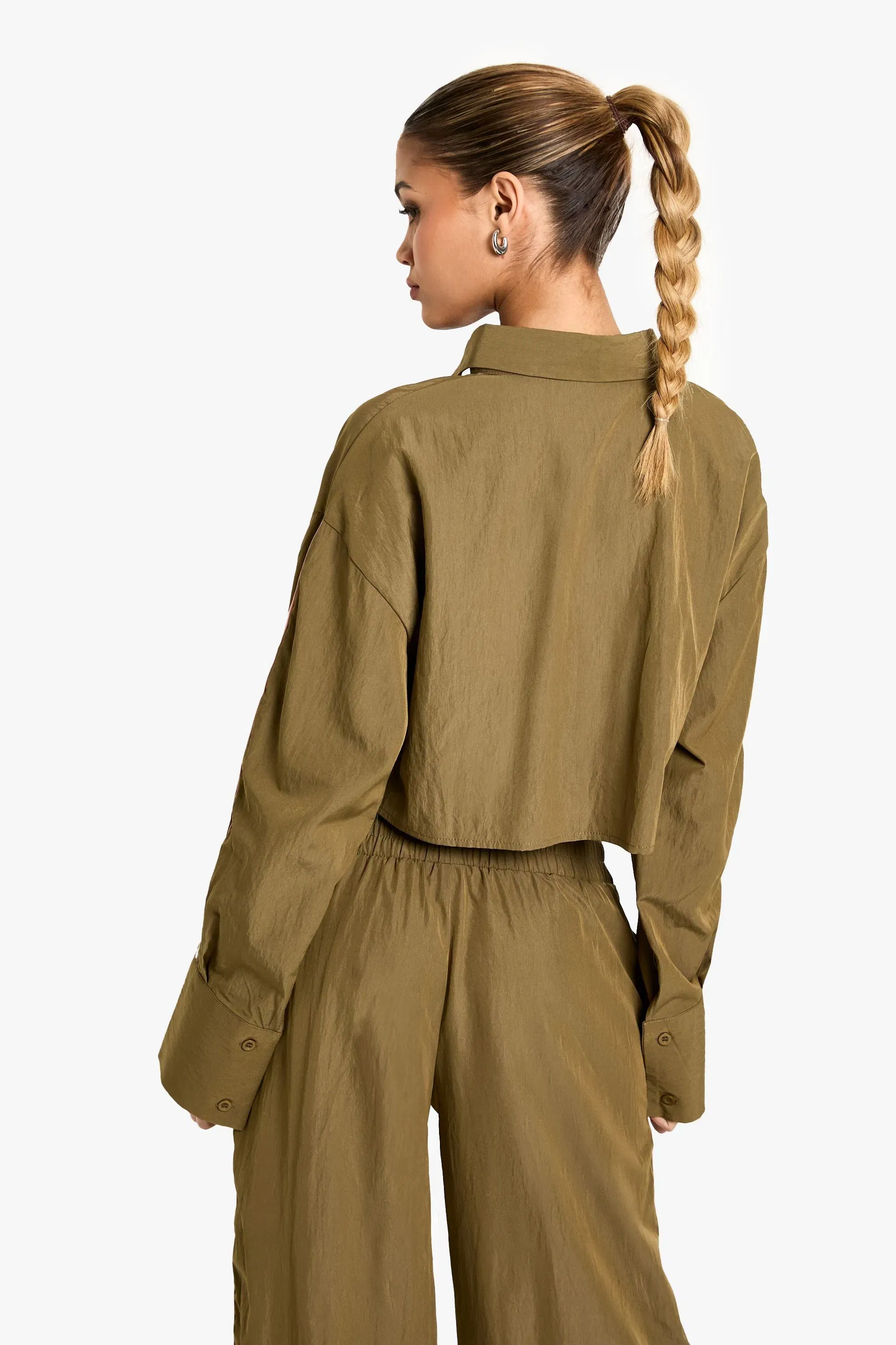Side Stripe Woven Crop Shirt