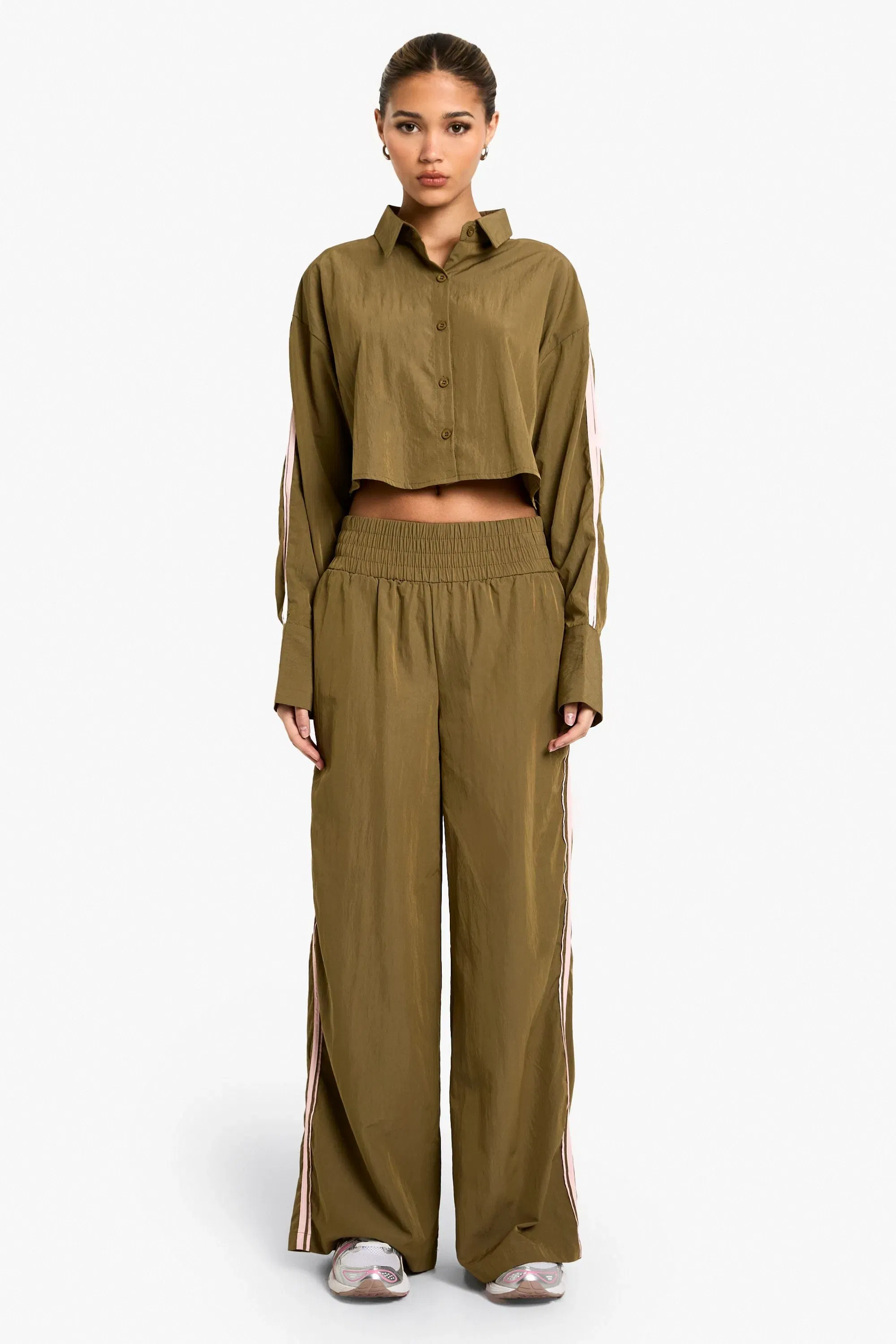 Side Stripe Woven Crop Shirt