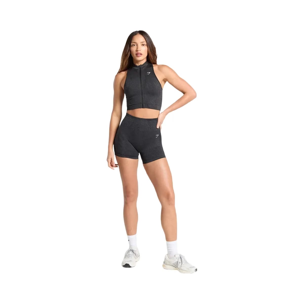 Gymshark Adapt Camo Seamless Zip Up Crop Top - Asphalt Grey/Black