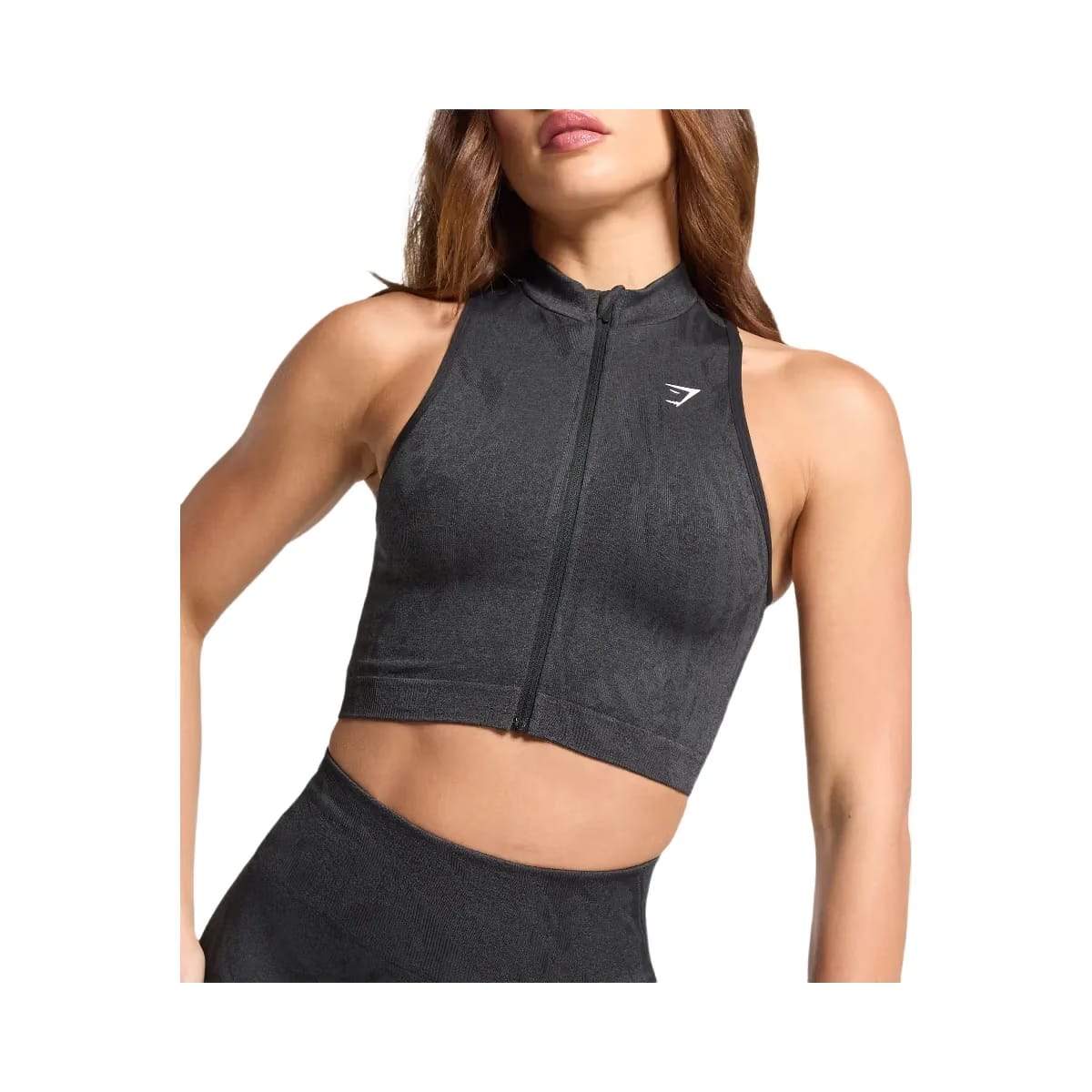 Gymshark Adapt Camo Seamless Zip Up Crop Top - Asphalt Grey/Black