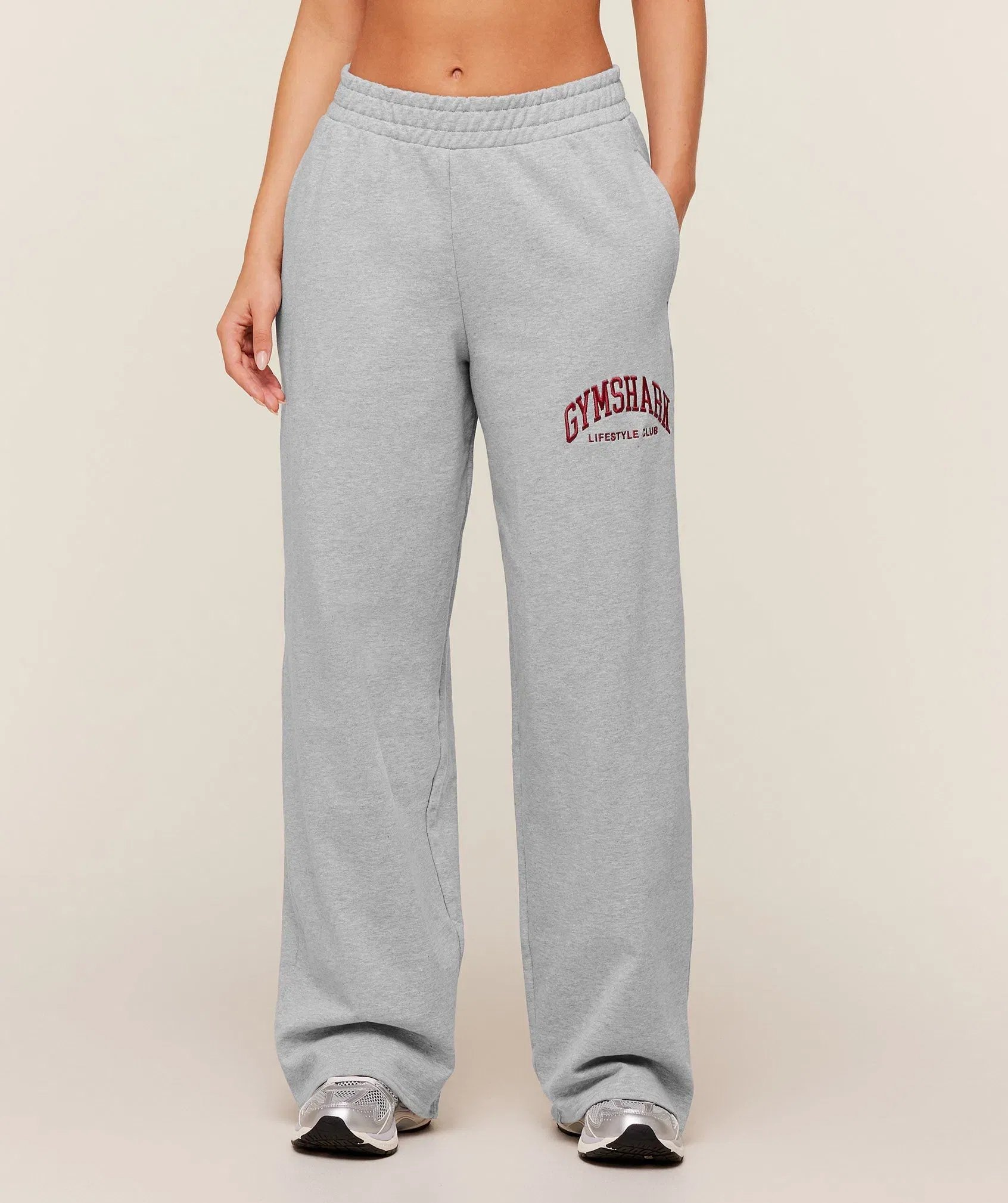 Women's Gymshark Collegiate Graphic Straight Leg Joggers Light Grey Core Marl