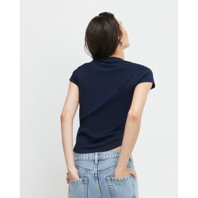 Navy Short Sleeve Fitted Ribbed T-Shirt