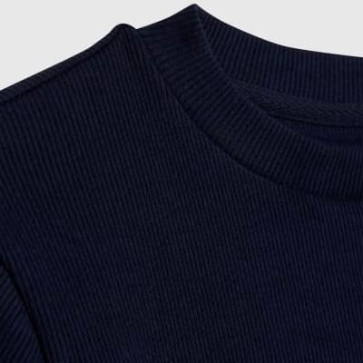 Navy Short Sleeve Fitted Ribbed T-Shirt