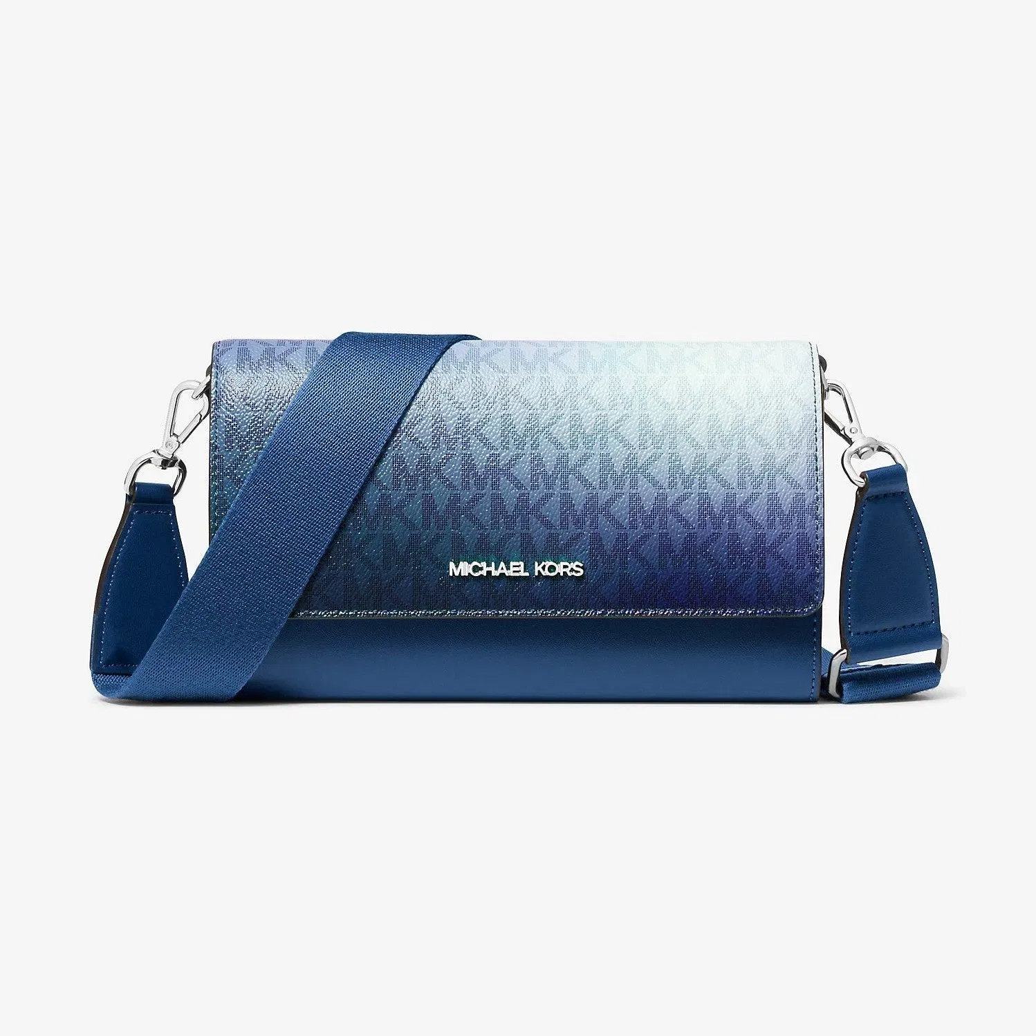 Michael Kors Jet Set Large Ombre Signature Logo Crossbody Bag Galaxy Blue
