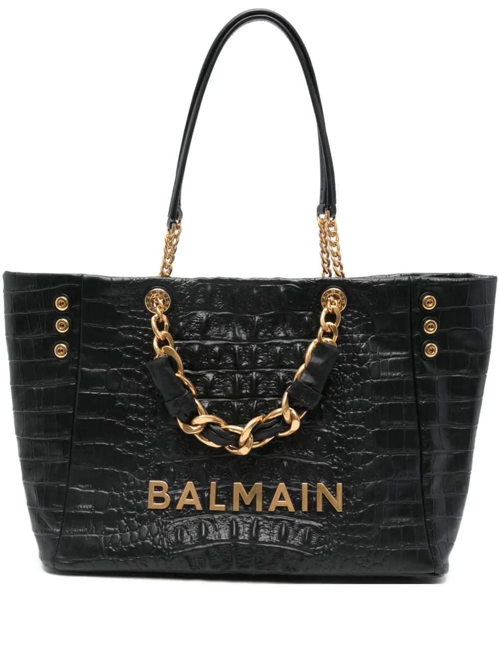 chain embossed leather tote bag