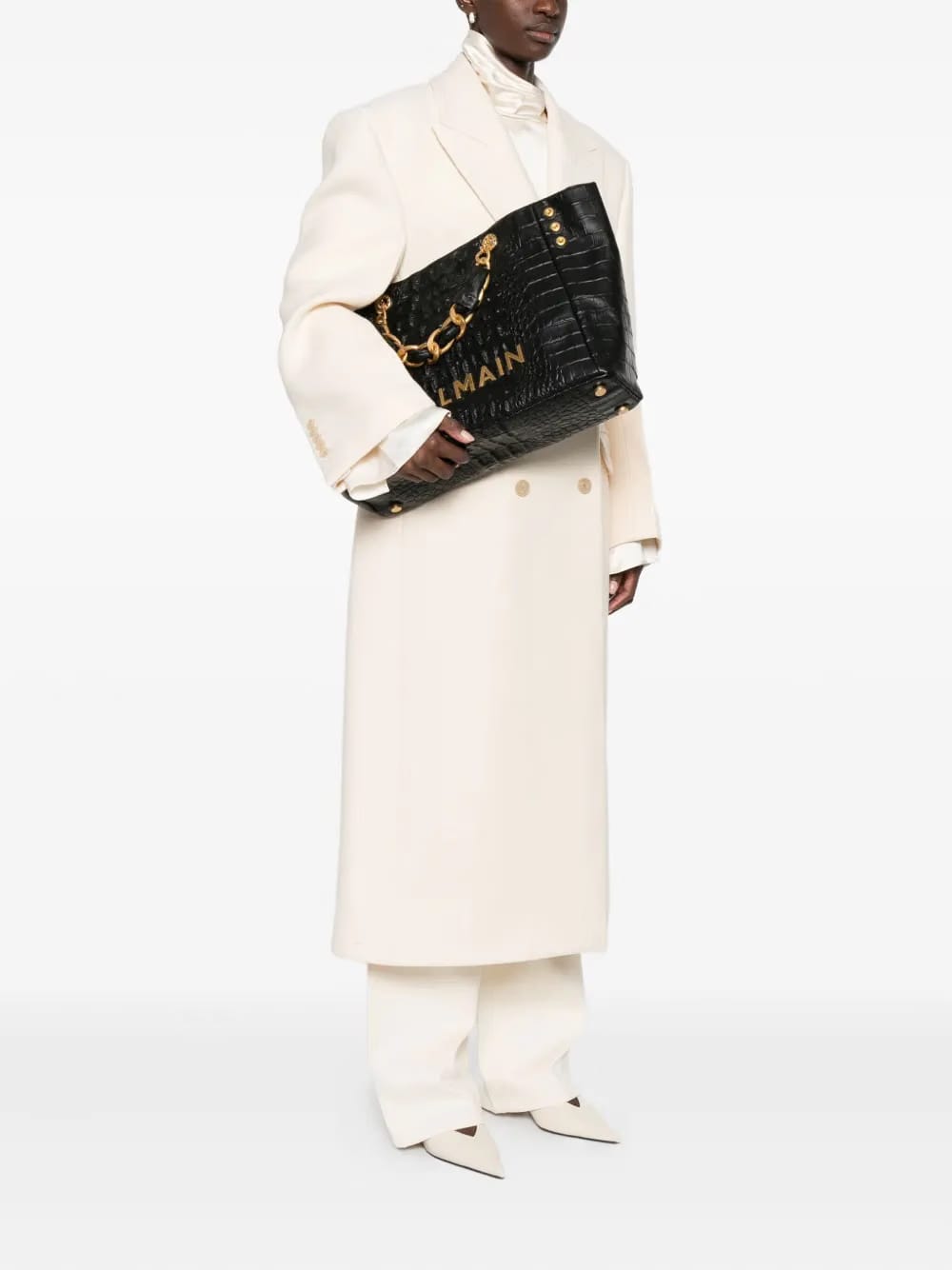 chain embossed leather tote bag