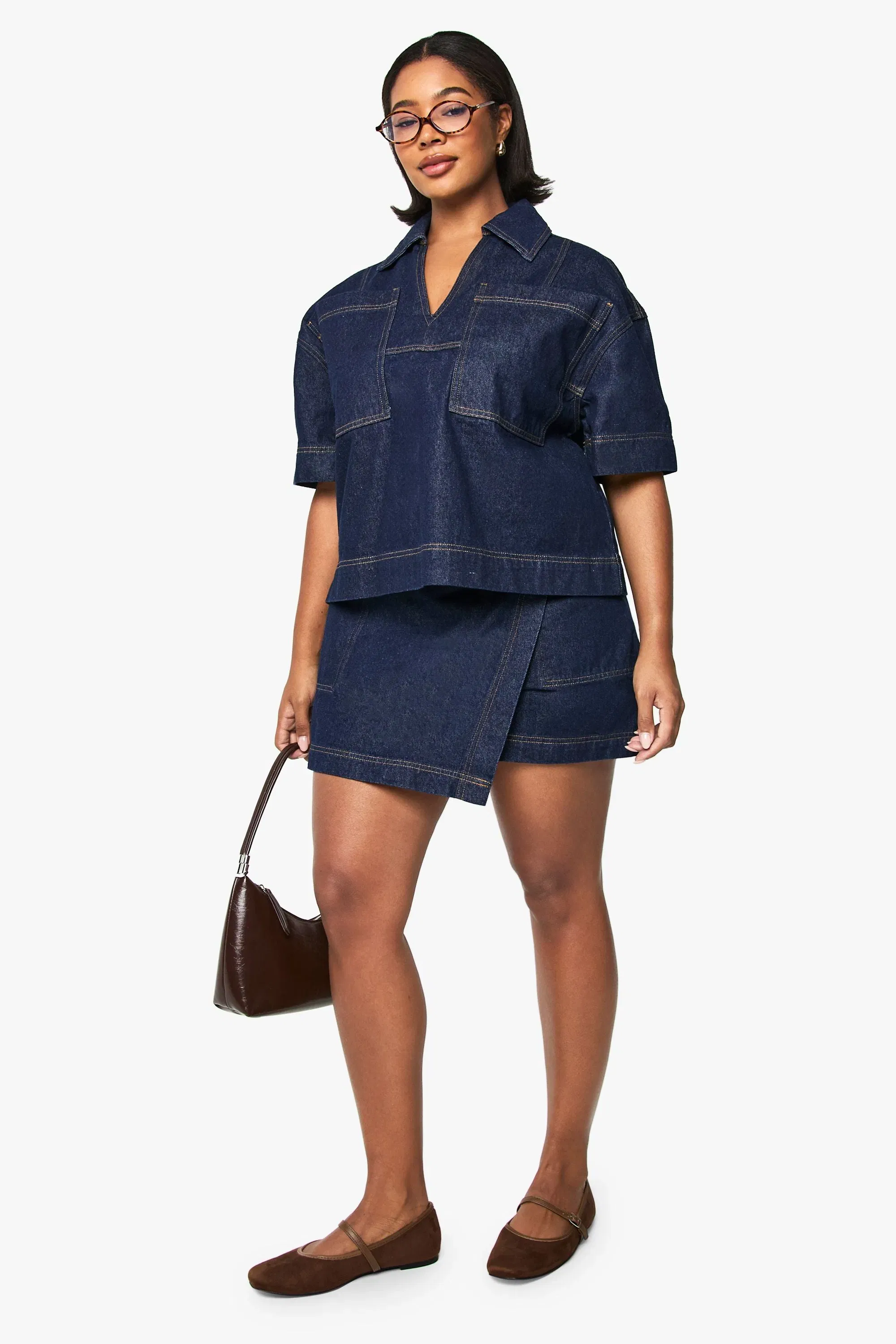 Plus Denim Wrap Skort