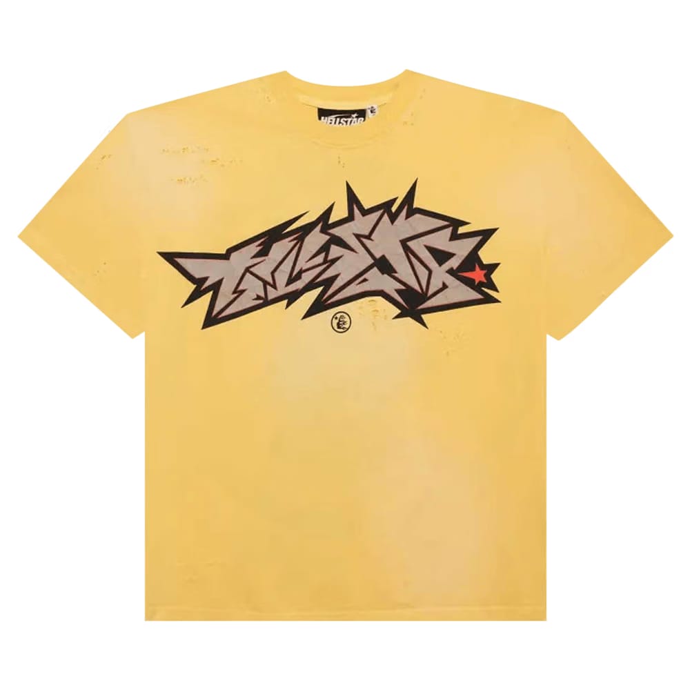 Hellstar Crack Print T-Shirt Yellow
