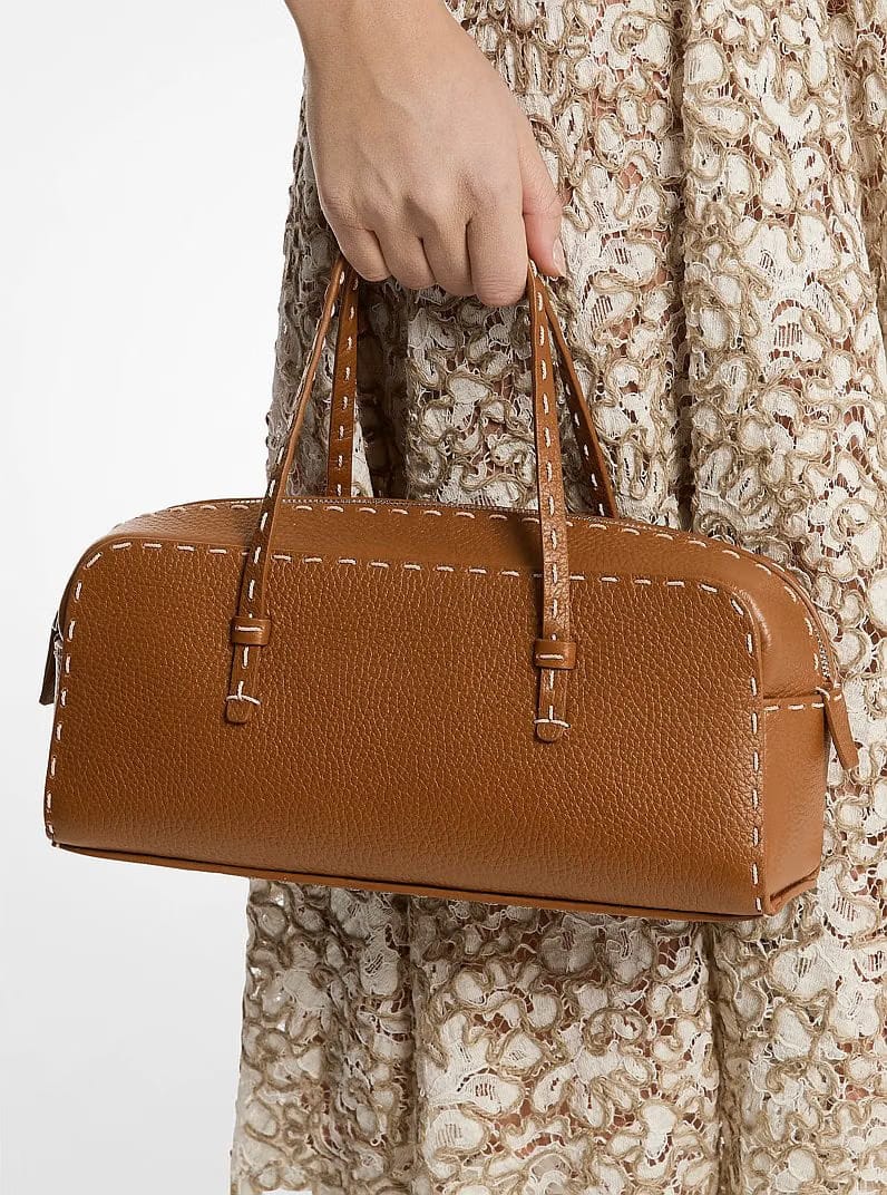 Michael Kors Roberta Hand-Stitched Pebbled Leather Satchel Cinnamon