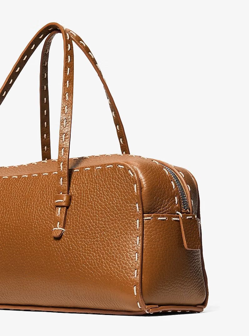 Michael Kors Roberta Hand-Stitched Pebbled Leather Satchel Cinnamon