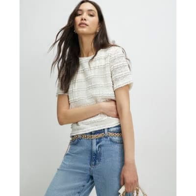Cream Ruffle Textured Top