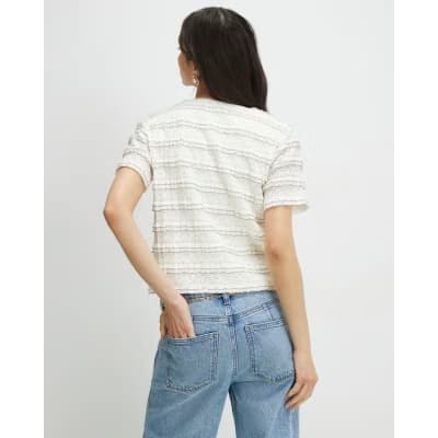 Cream Ruffle Textured Top