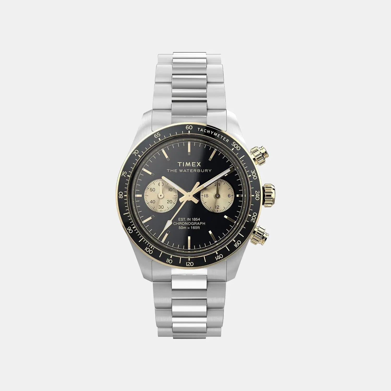 Timex Men Quartz Black Dial Chronograph Steel Watch Tw2Y24000Ik