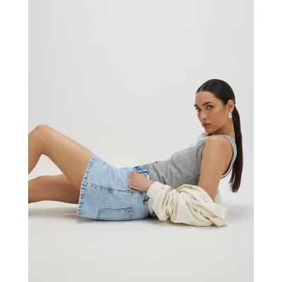 Blue Denim Elasticated A Line Shorts