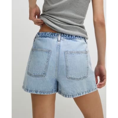 Blue Denim Elasticated A Line Shorts