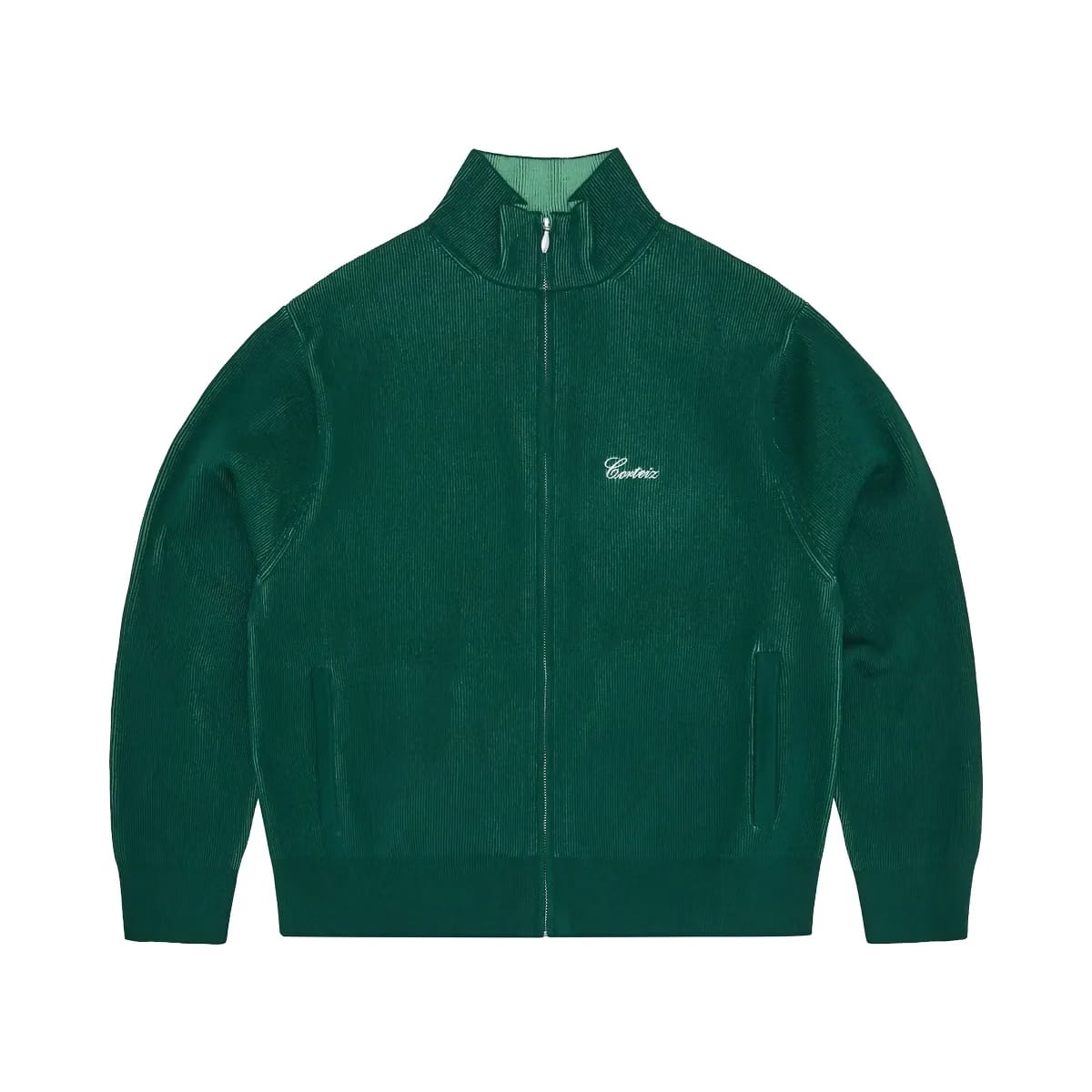 Corteiz 2 Tone Ribbed Knit Zip Up Green