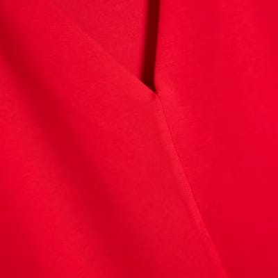 Red Short Sleeve Tape Detail V Neck Top