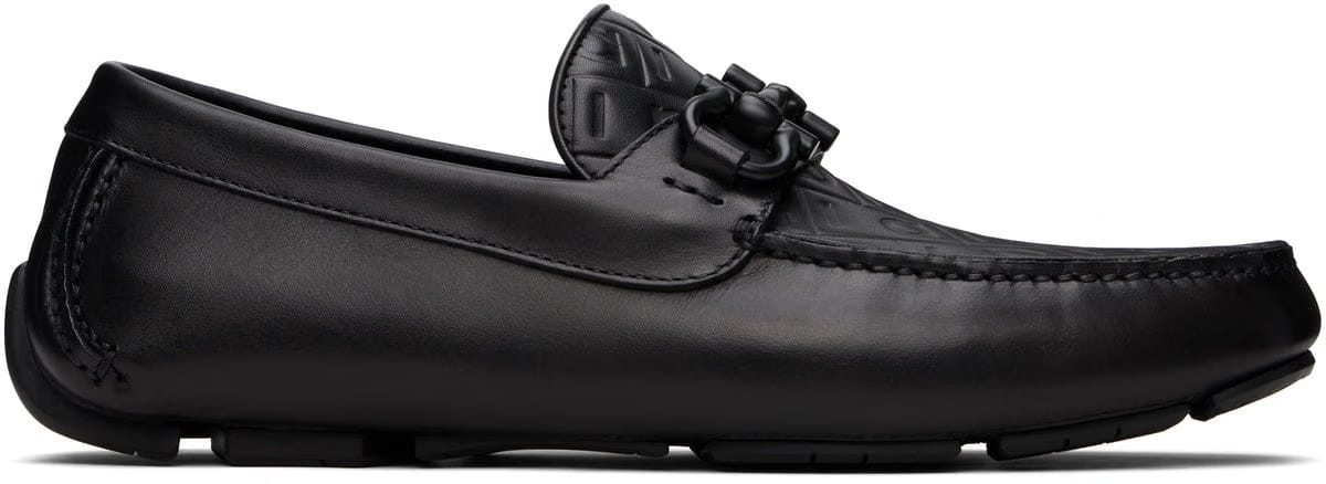 Ferragamo Black Gancini Ornament Driver Loafers