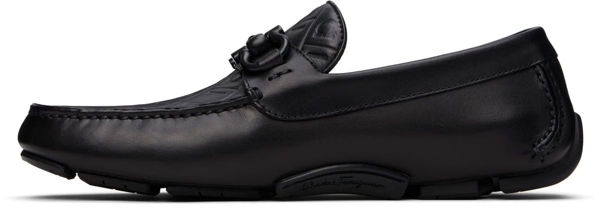 Ferragamo Black Gancini Ornament Driver Loafers
