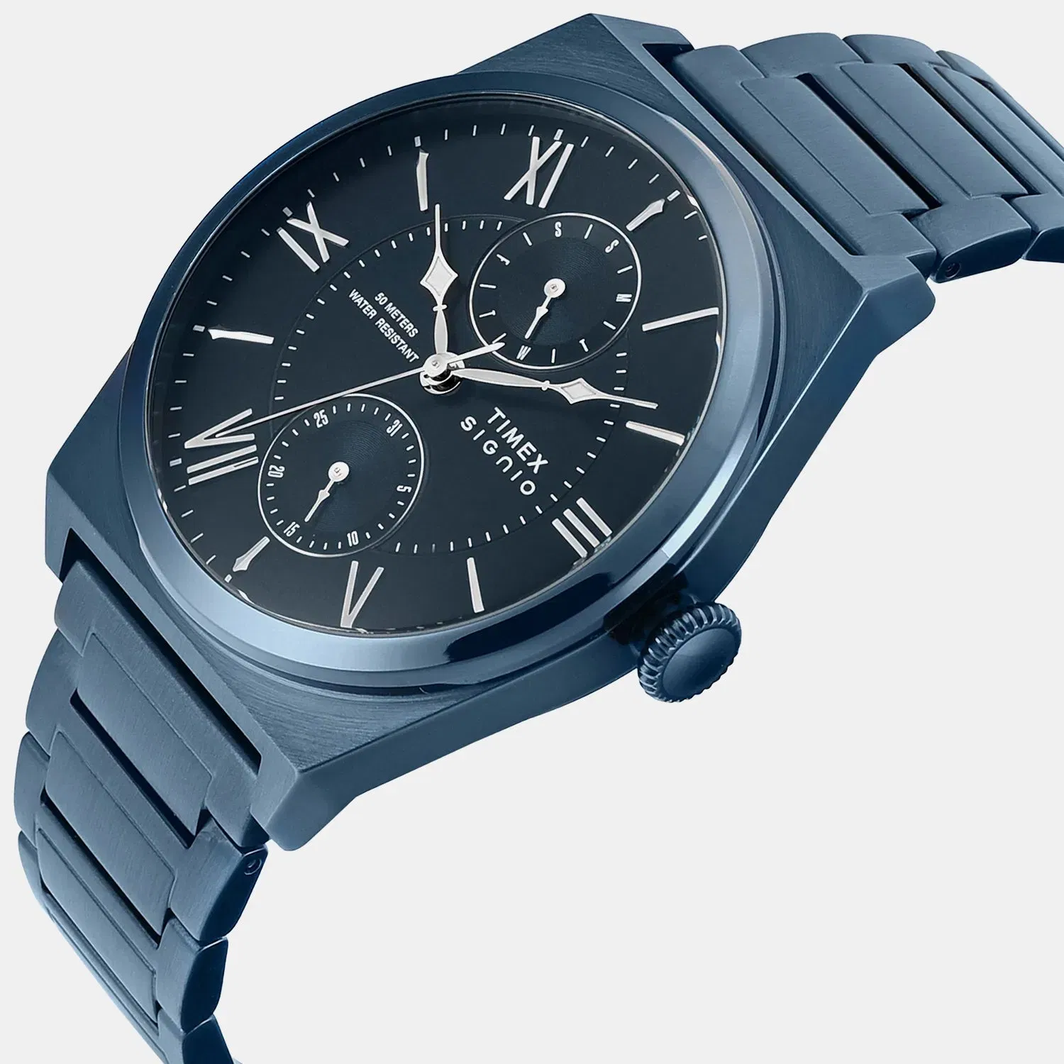 Timex Signio Men Quartz Blue Dial Multi-Function Stainless Steel Watch Tweg34501