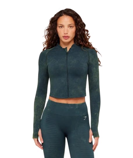 Women's Gymshark Steel Seamless Zip Up Top Deep Petrol Blue
