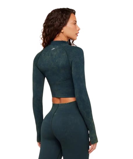 Women's Gymshark Steel Seamless Zip Up Top Deep Petrol Blue