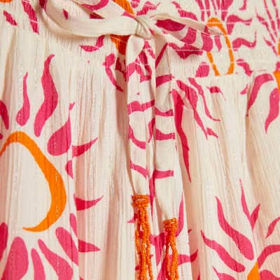 White Sun Print Wide Leg Beach Trousers