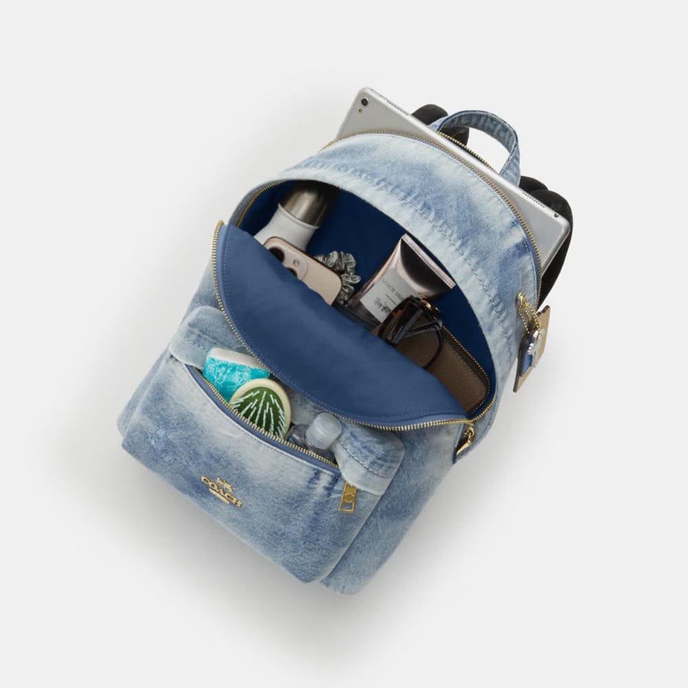 Coach Taylor Small Backpack In Loved Denim Gold Light Indigo