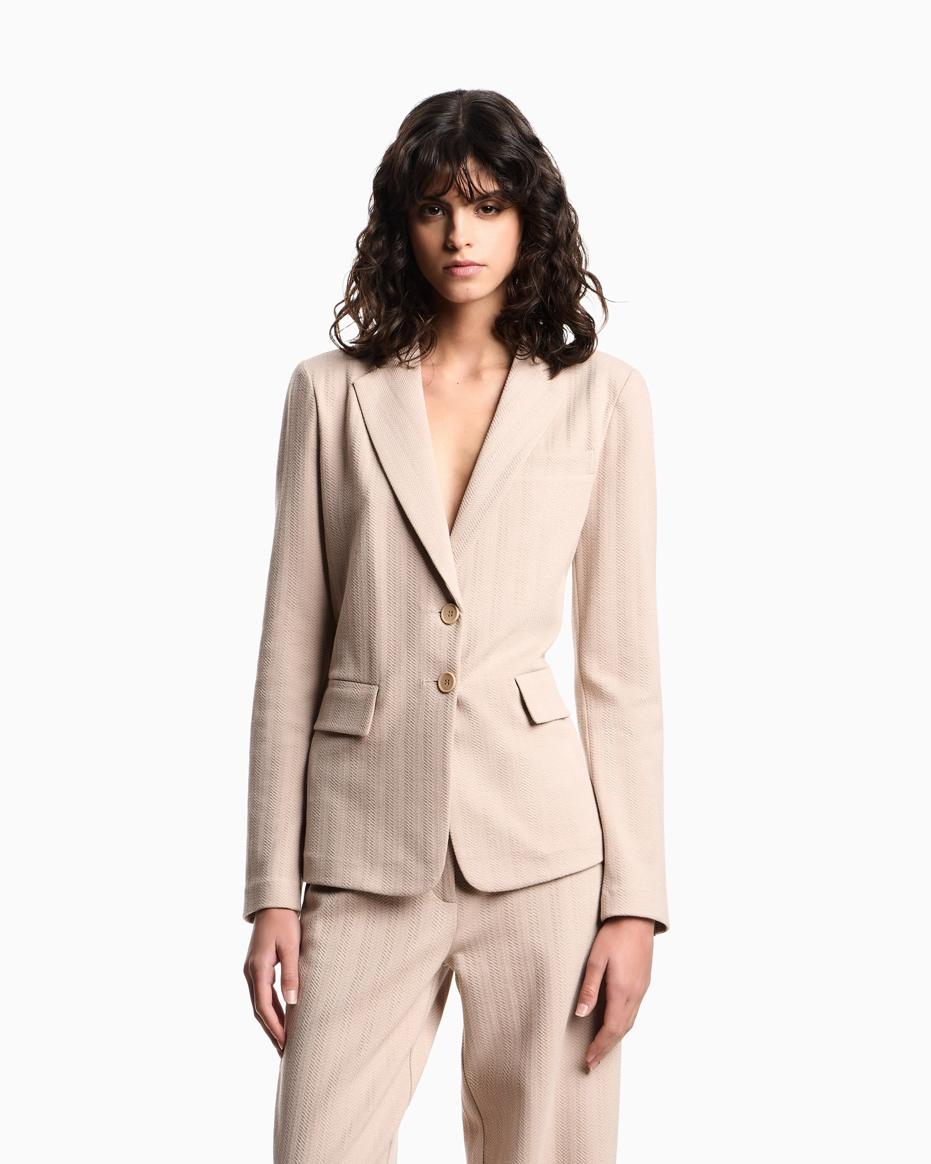 Emporio Armani Single-breasted jacket in stretch jersey with a chevron motif
