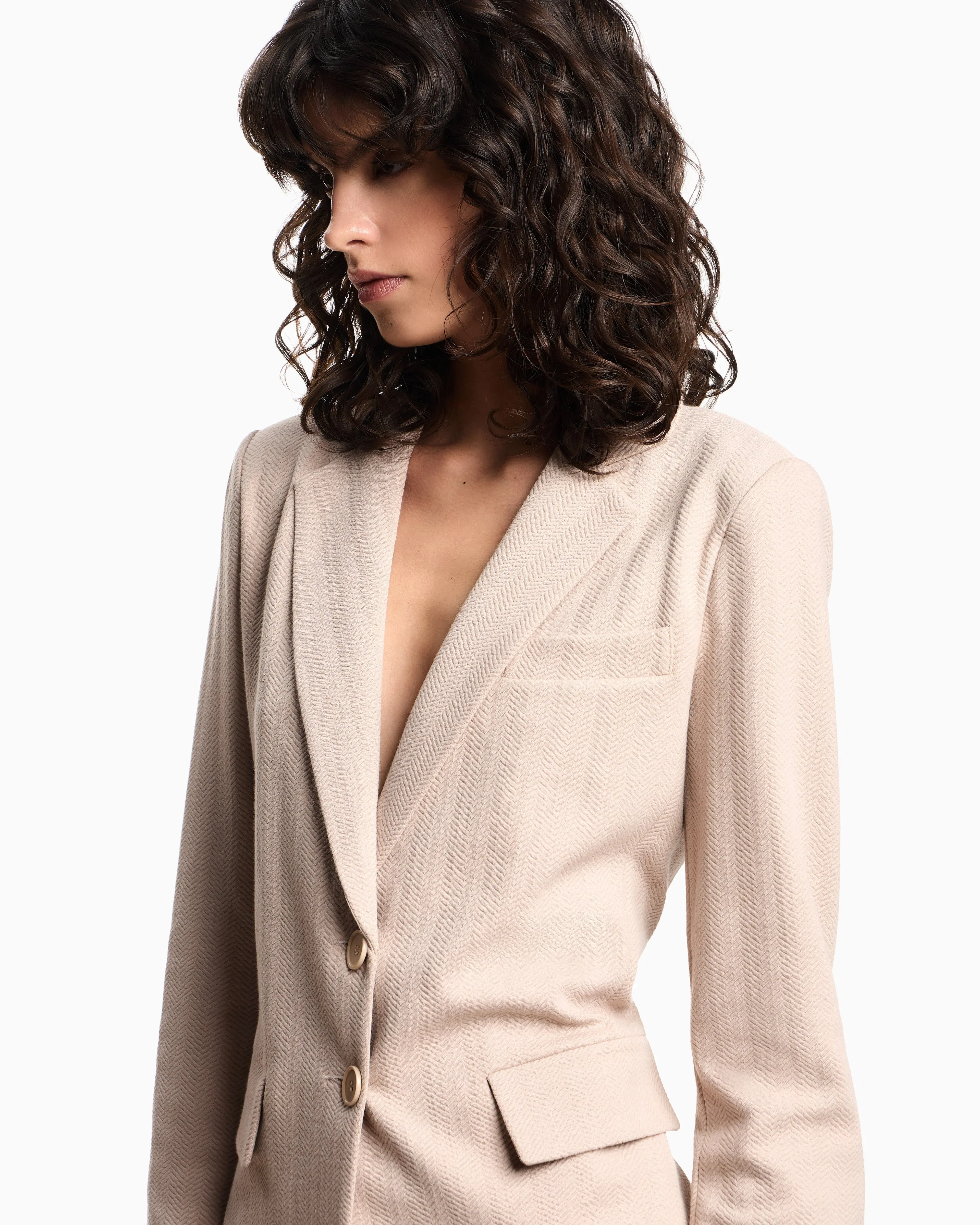 Emporio Armani Single-breasted jacket in stretch jersey with a chevron motif