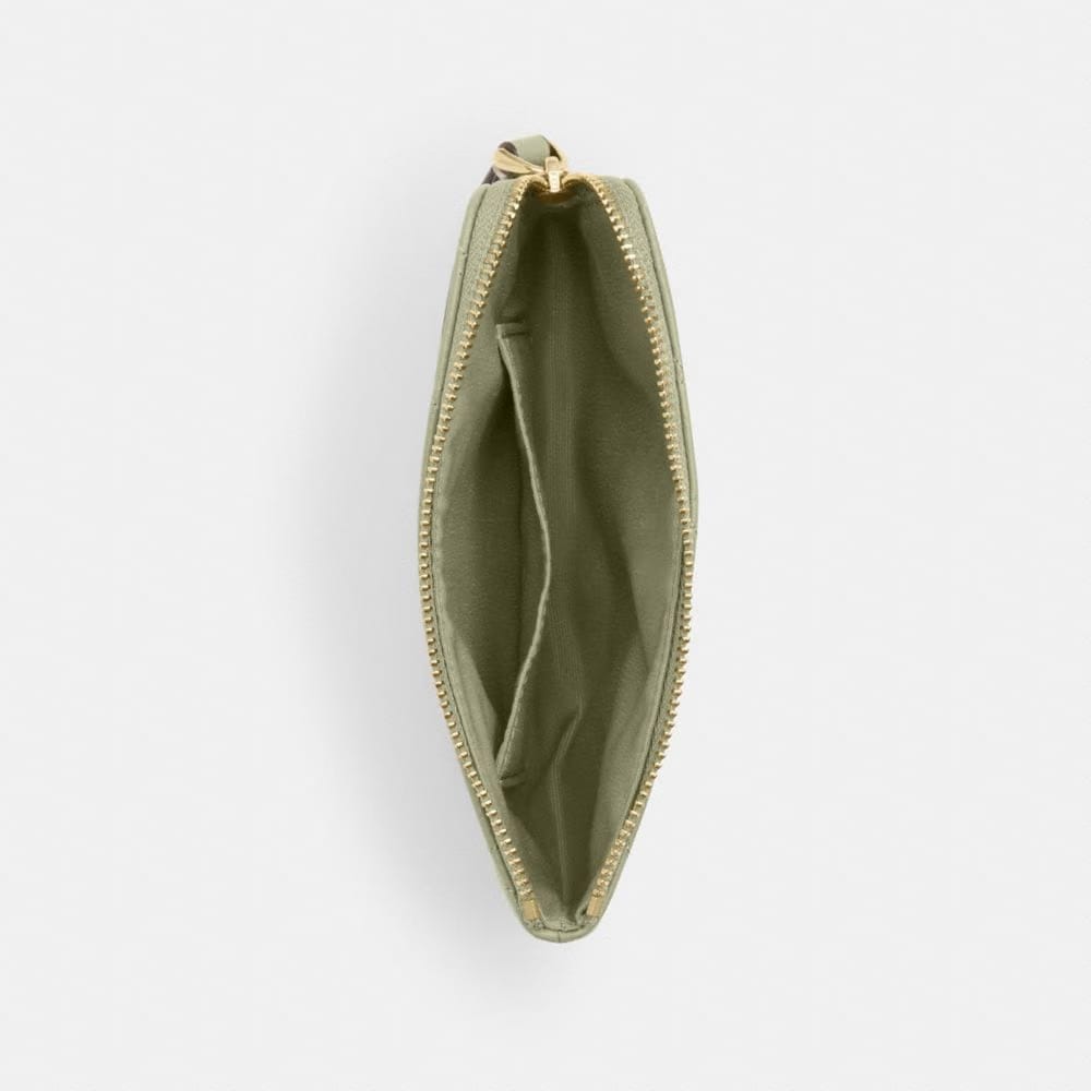 Coach Corner Zip Wristlet With Quilting Gold Pistachio
