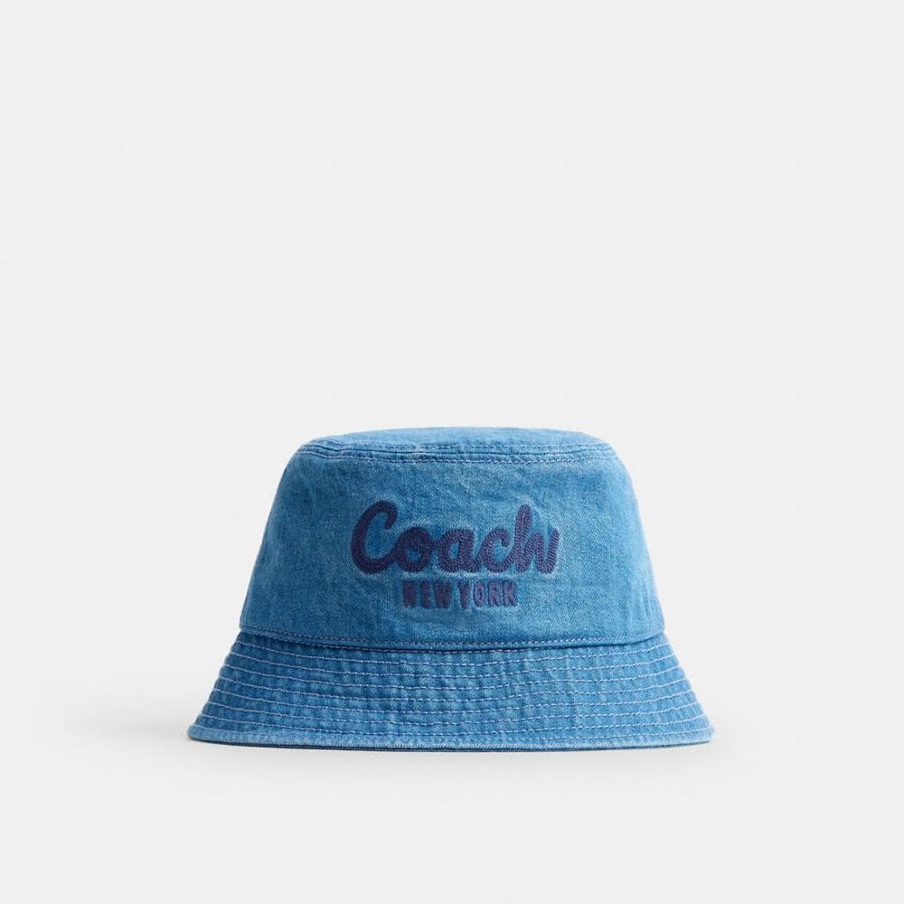 Coach Coach Script Embroidered Denim Bucket Hat Indigo