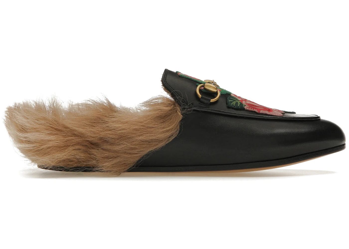 Gucci Floral Embroidered Princetown Mules Black Womens