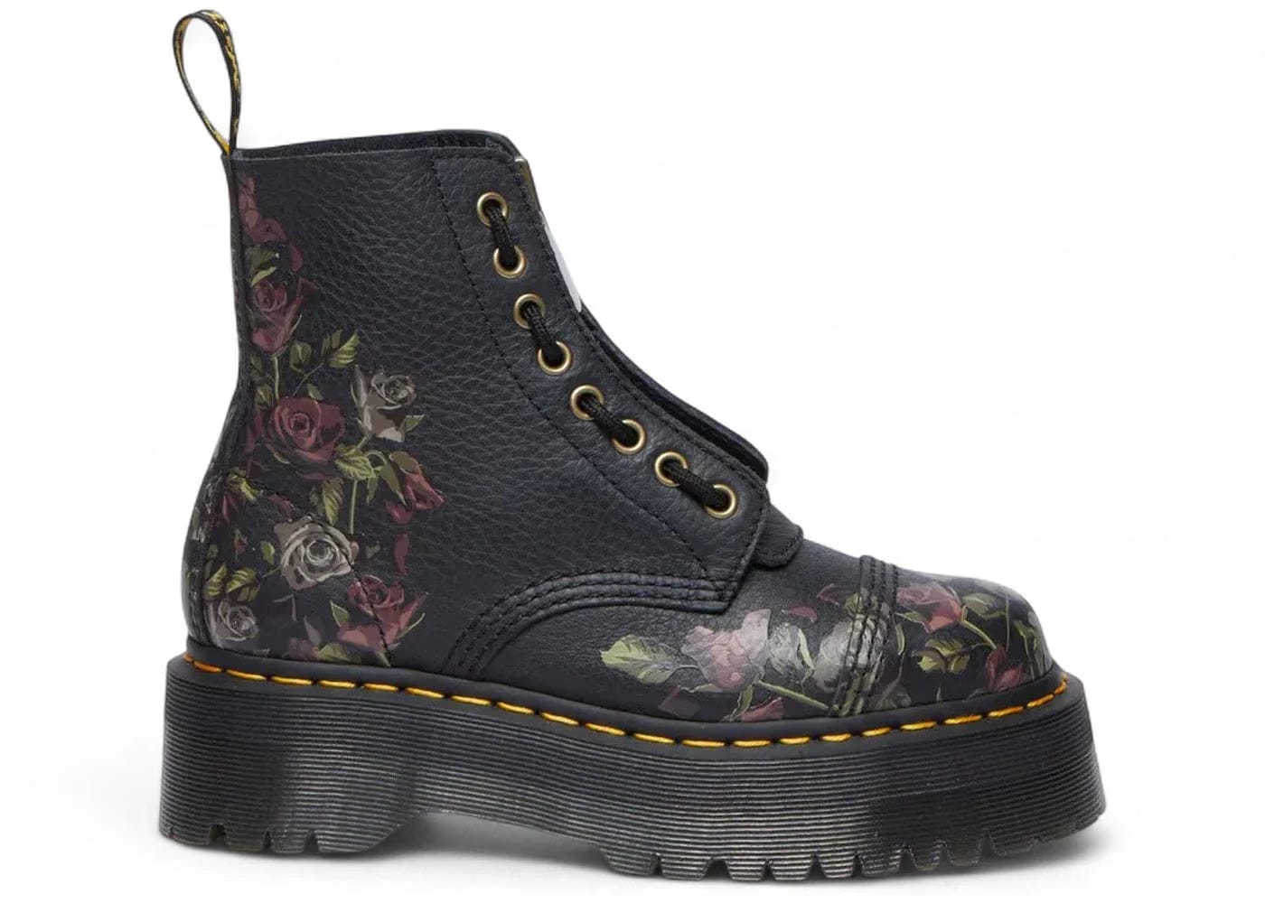 Dr. Martens Sinclair Decayed Roses Tumbled Nappa Leather Lace Up Boot Black Womens