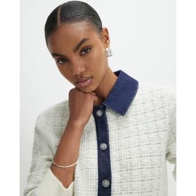 Cream Boucle Denim Mix Cardigan