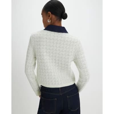 Cream Boucle Denim Mix Cardigan