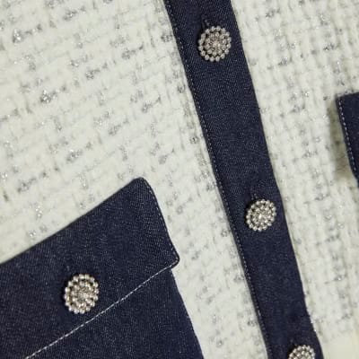 Cream Boucle Denim Mix Cardigan